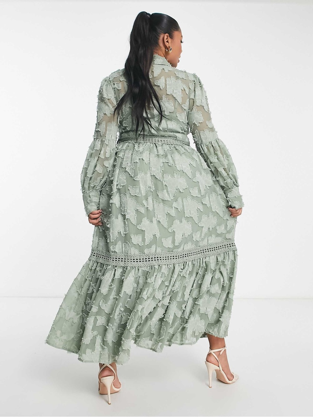 ASOS DESIGN button through maxi shirt dress with lace inserts - Picture 2 of 8